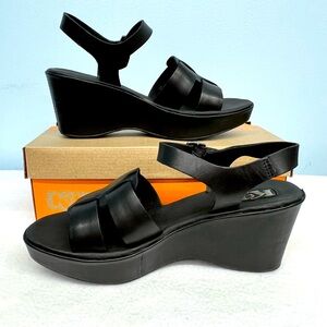 Korks by Kork-Ease Brie wedge sandals in black. New in box